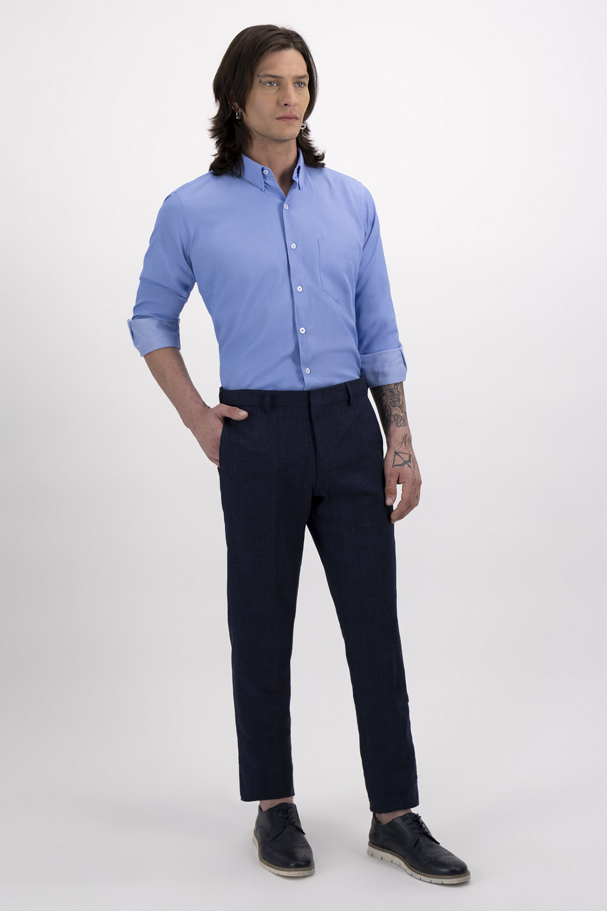 Camisa Formal Azul Contemporary Fit Cotton Blend image number 3