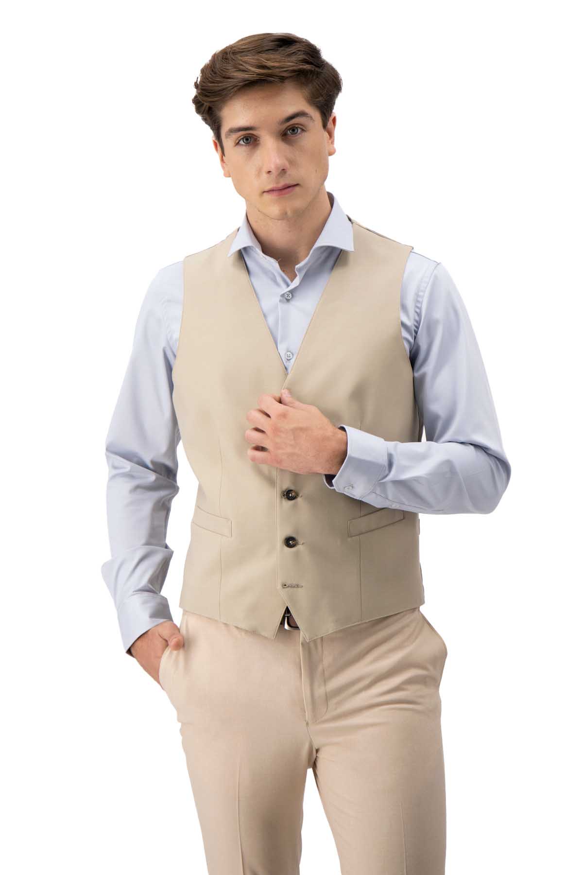 CHALECO VESTIR BEIGE SLIM FIT LMENTAL image number 1