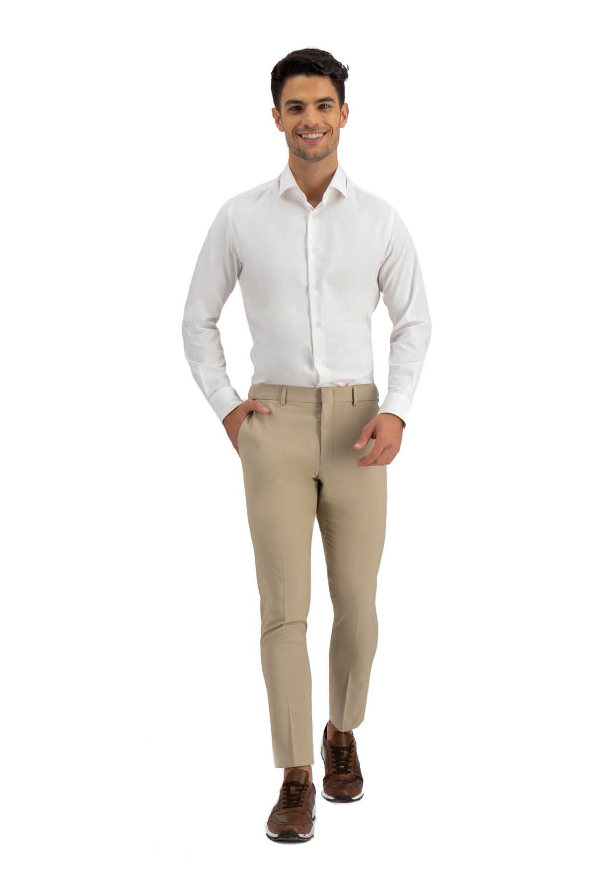 PANTALÓN VESTIR BEIGE SLIM FIT LMENTAL image number 4