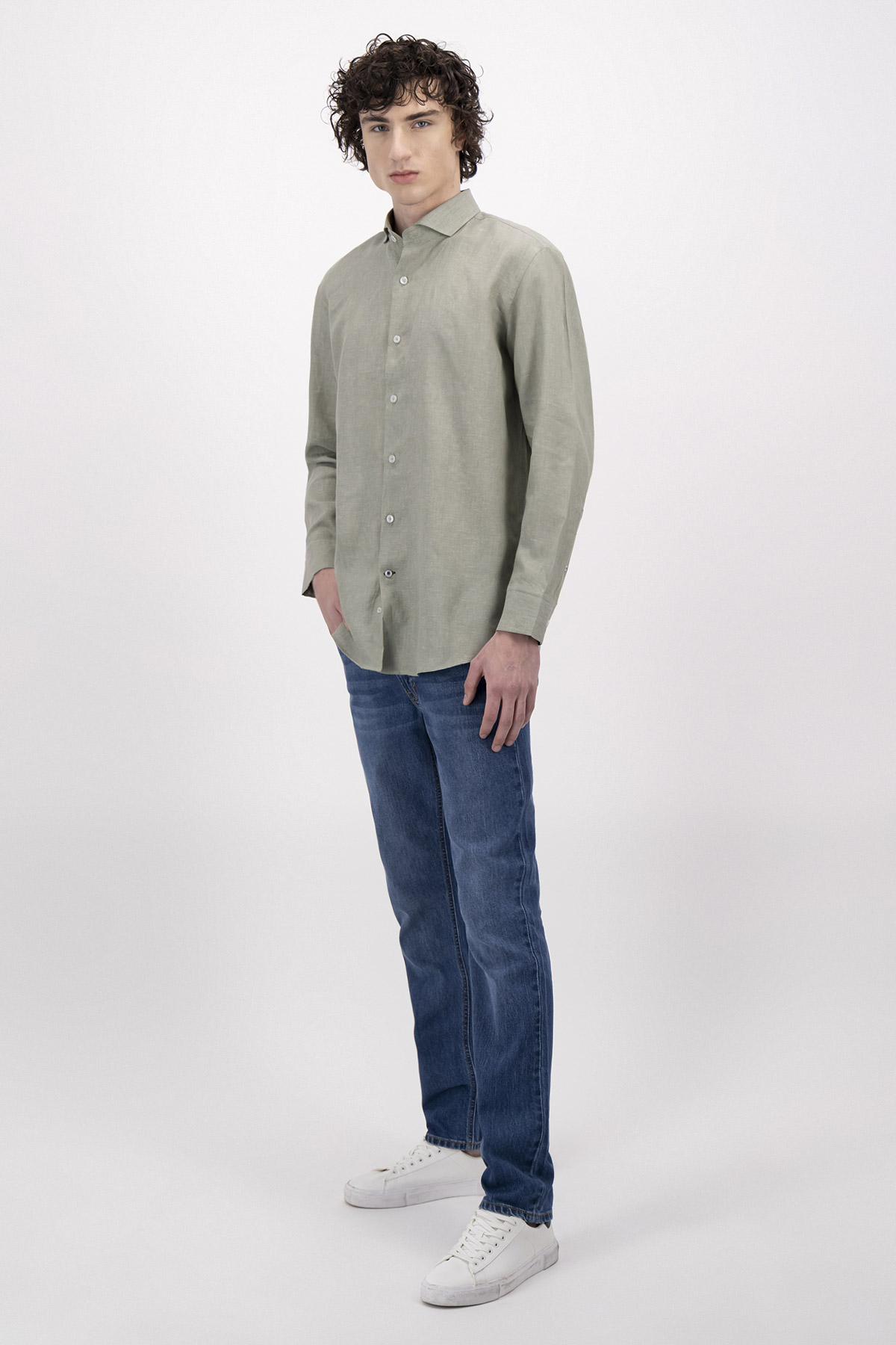Camisa casual lino contemporary fit Lamberti image number 3