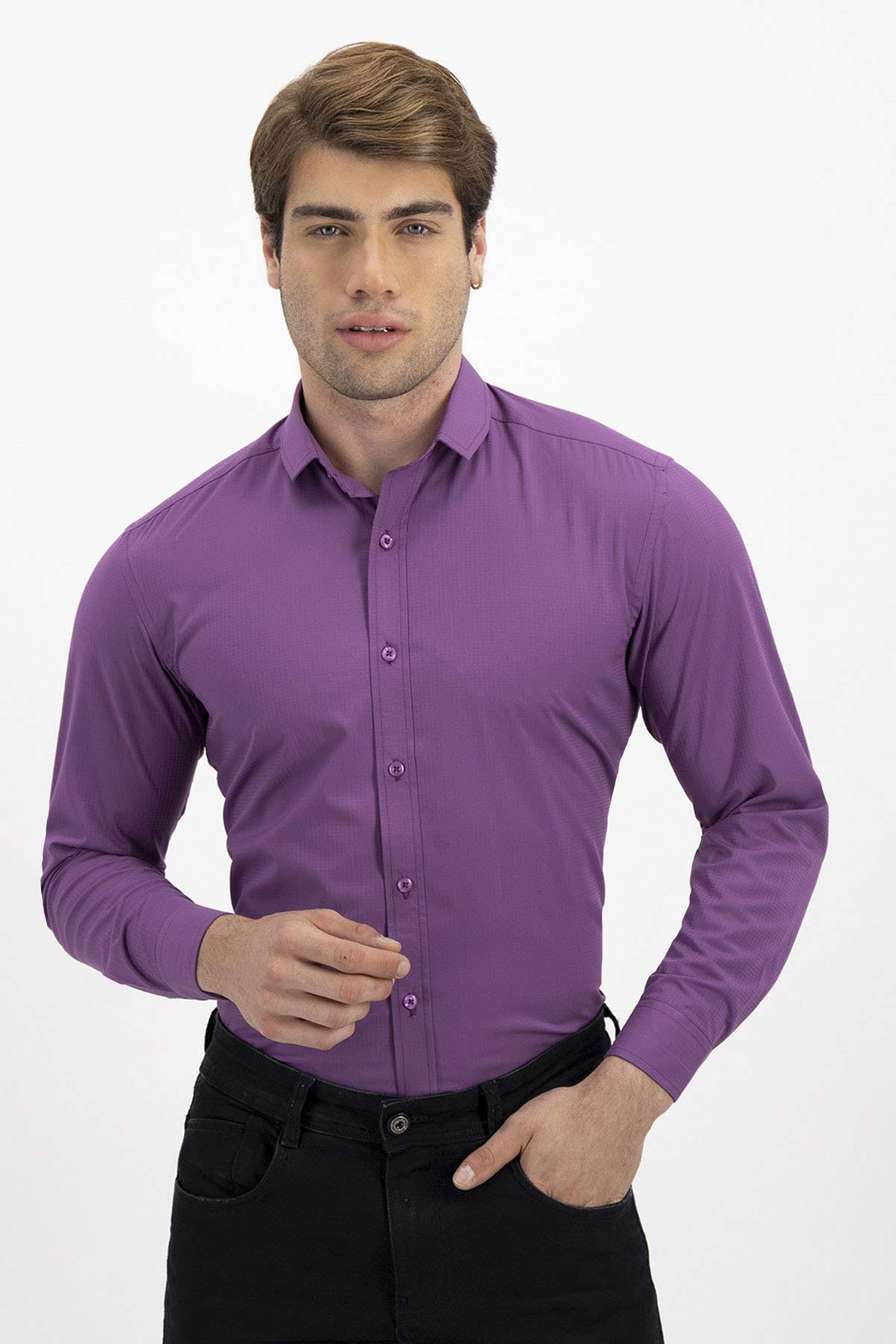 CAMISA VESTIR BAMBOO FIBER MORADO SLIM FIT LMENTAL image number null