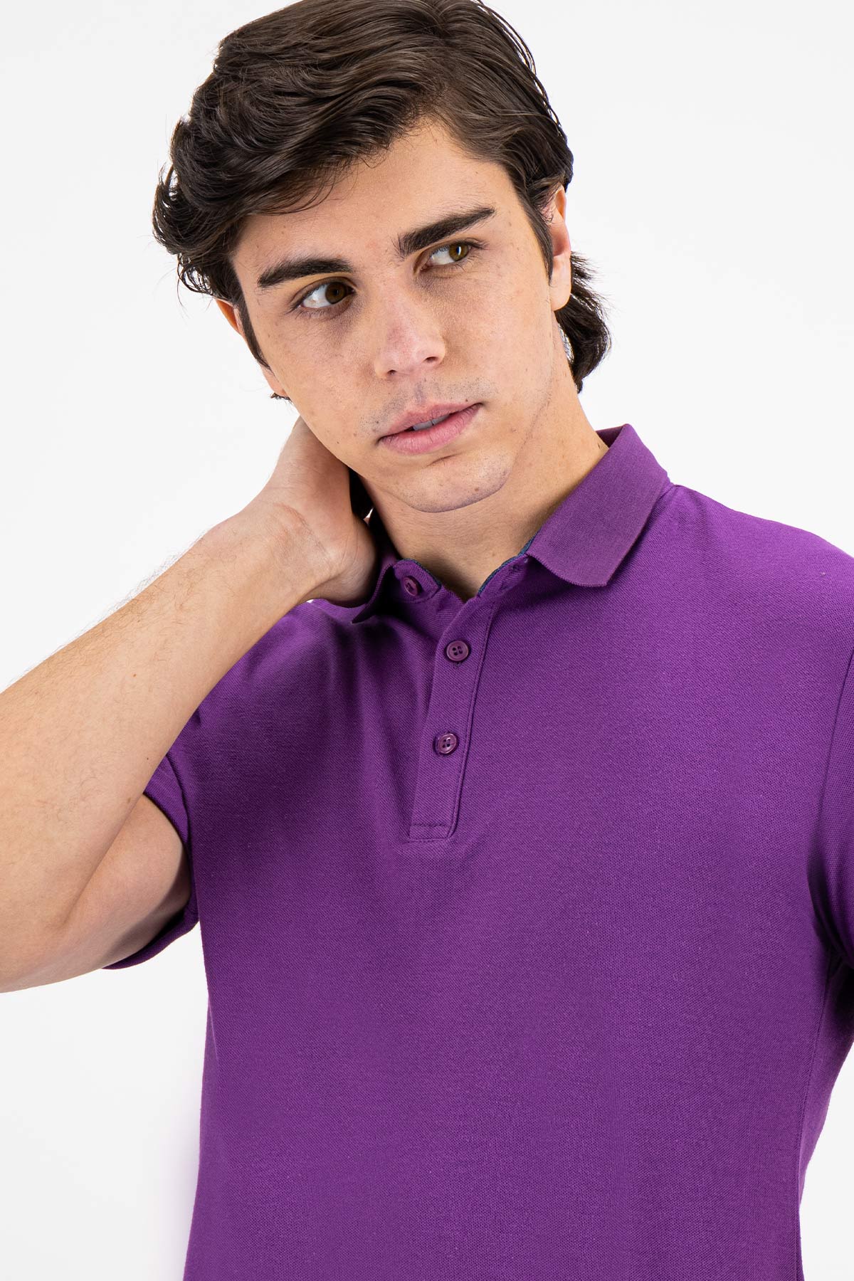 PLAYERA TIPO POLO COLOR MORADO SLIM FIT LMENTAL image number null