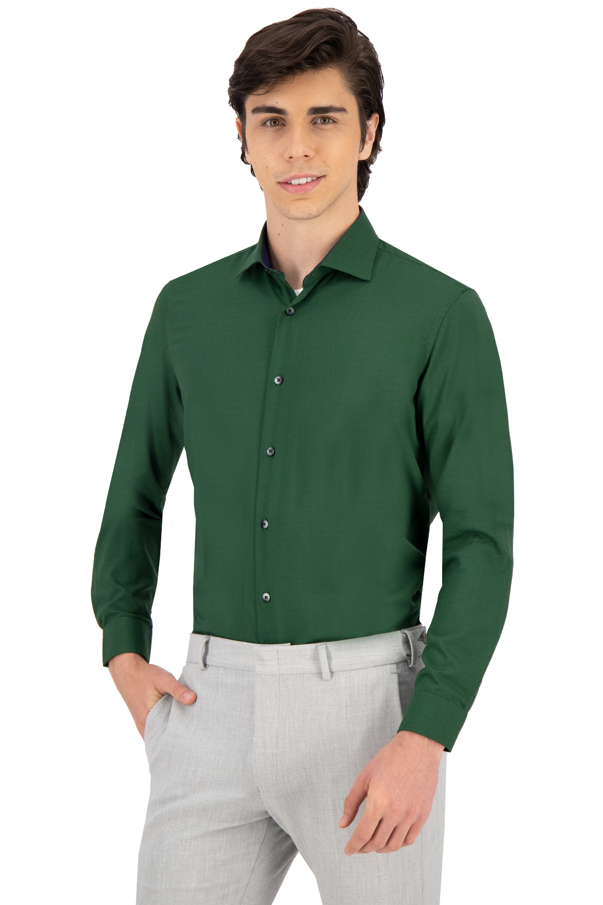 CAMISA LMENTAL COLOR VERDE MILITAR SLIM FIT image number 0