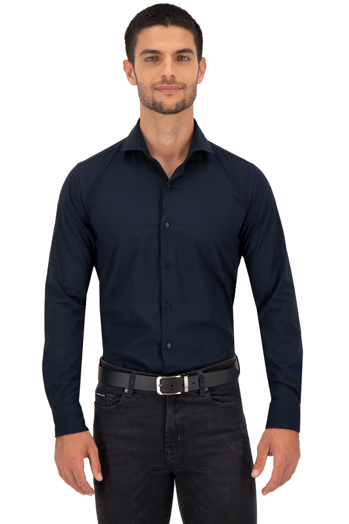 CAMISA VESTIR BAMBOO FIBER AZUL NAVY SKINNY FIT LMENTAL image number 0