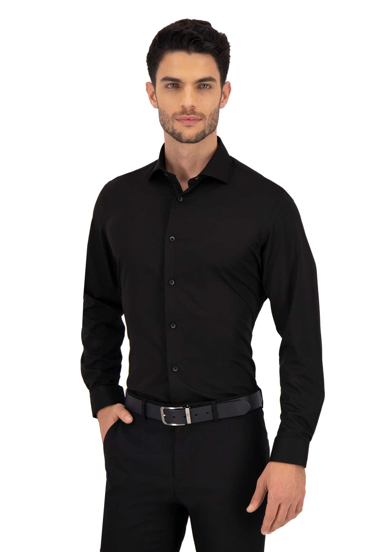 CAMISA VESTIR BAMBOO FIBER NEGRA SLIM FIT LMENTAL