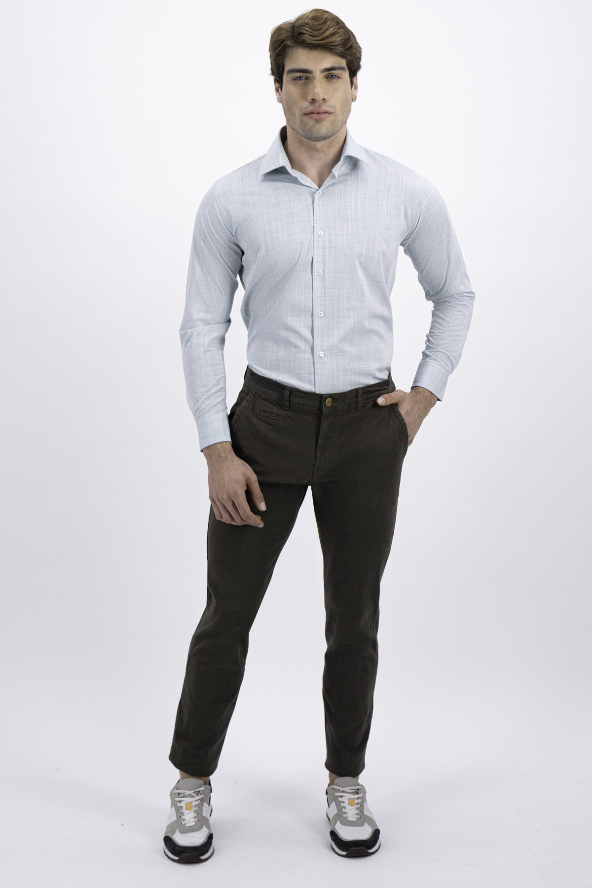 PANTALÓN CASUAL VERDE OLIVA CONTEMPORARY FIT LAMBERTI image number 0