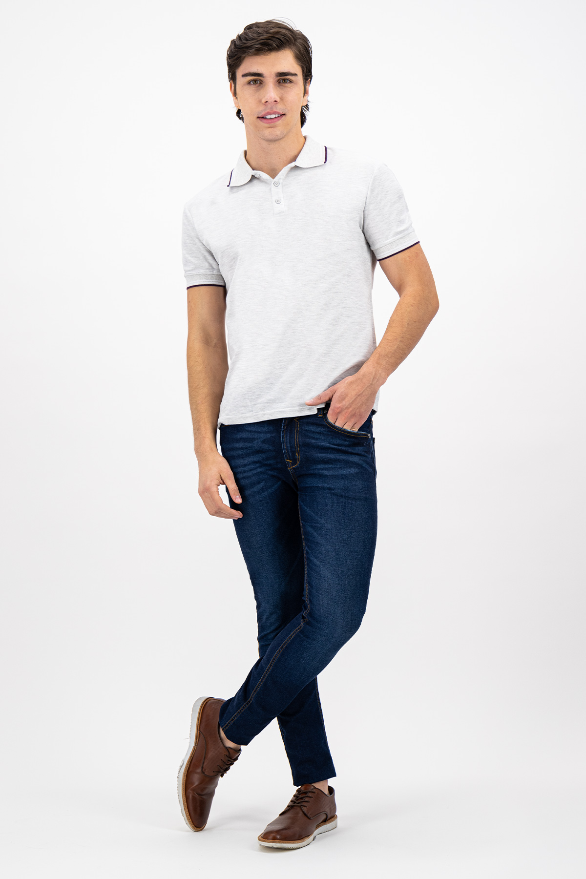 PLAYERA TIPO POLO COLOR GRIS SLIM FIT LMENTAL image number 0