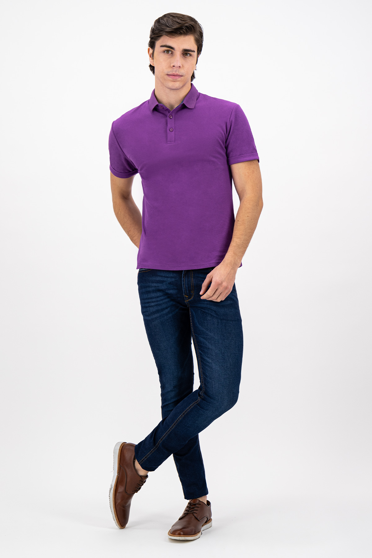 PLAYERA TIPO POLO COLOR MORADO SLIM FIT LMENTAL image number null