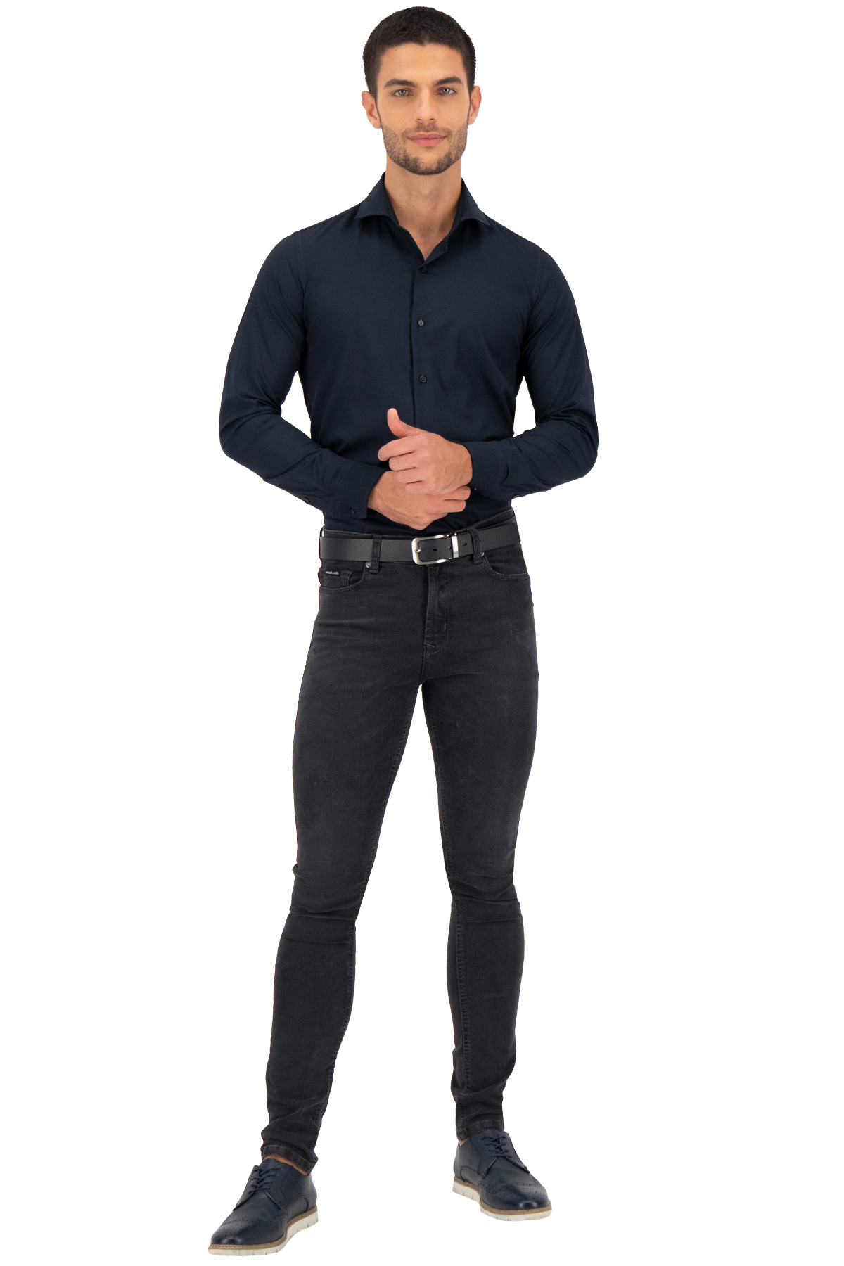 CAMISA VESTIR BAMBOO FIBER AZUL NAVY SKINNY FIT LMENTAL image number 4