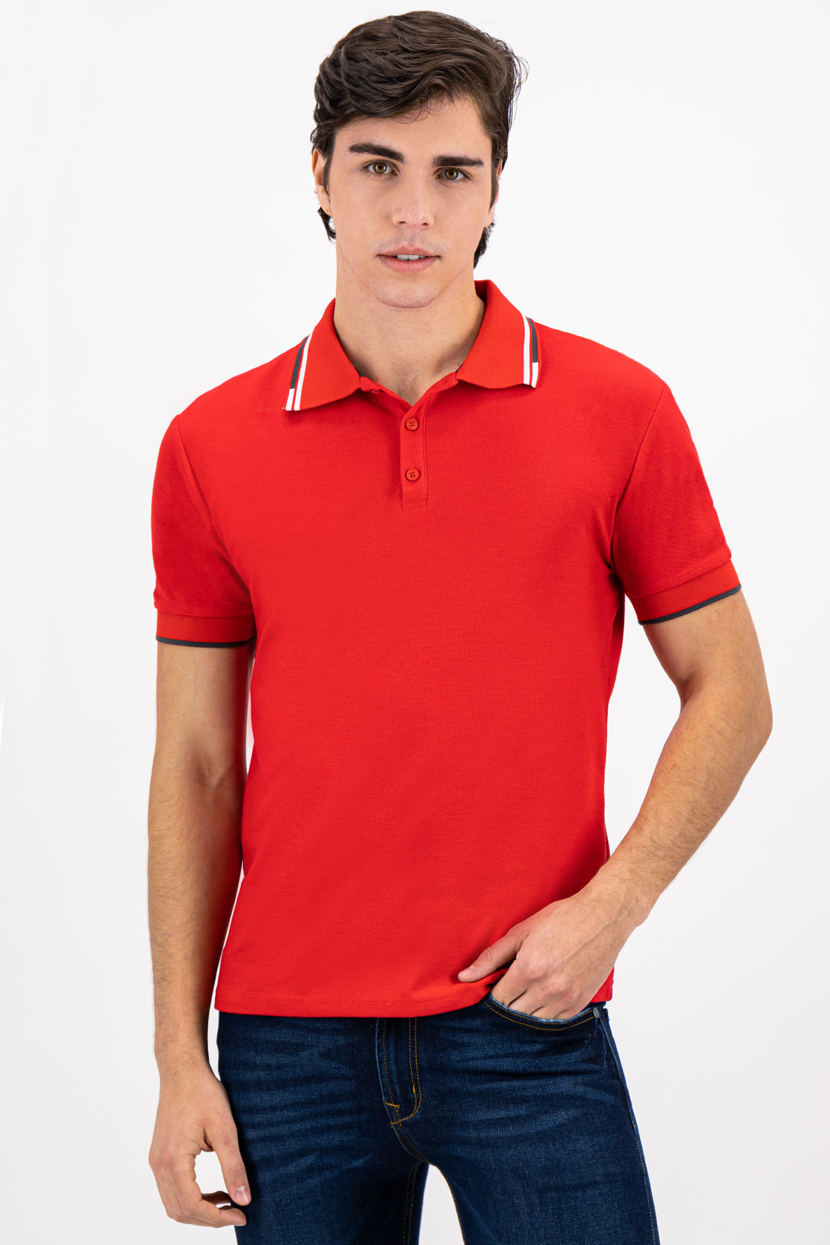 PLAYERA TIPO POLO COLOR ROJO SLIM FIT LMENTAL image number 1