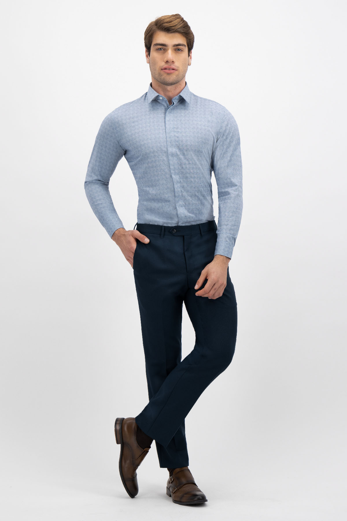 PANTALÓN VESTIR VERDE MILITAR MODERN FIT LAMBERTI image number 0