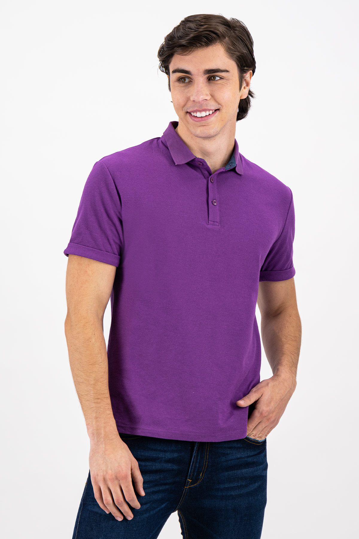 PLAYERA TIPO POLO COLOR MORADO SLIM FIT LMENTAL image number null