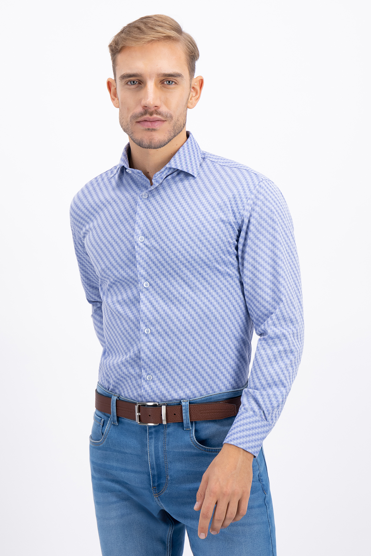 CAMISA VESTIR TENCEL EASY DRY GRIS CONTEMPORARY FIT LAMBERTI image number null