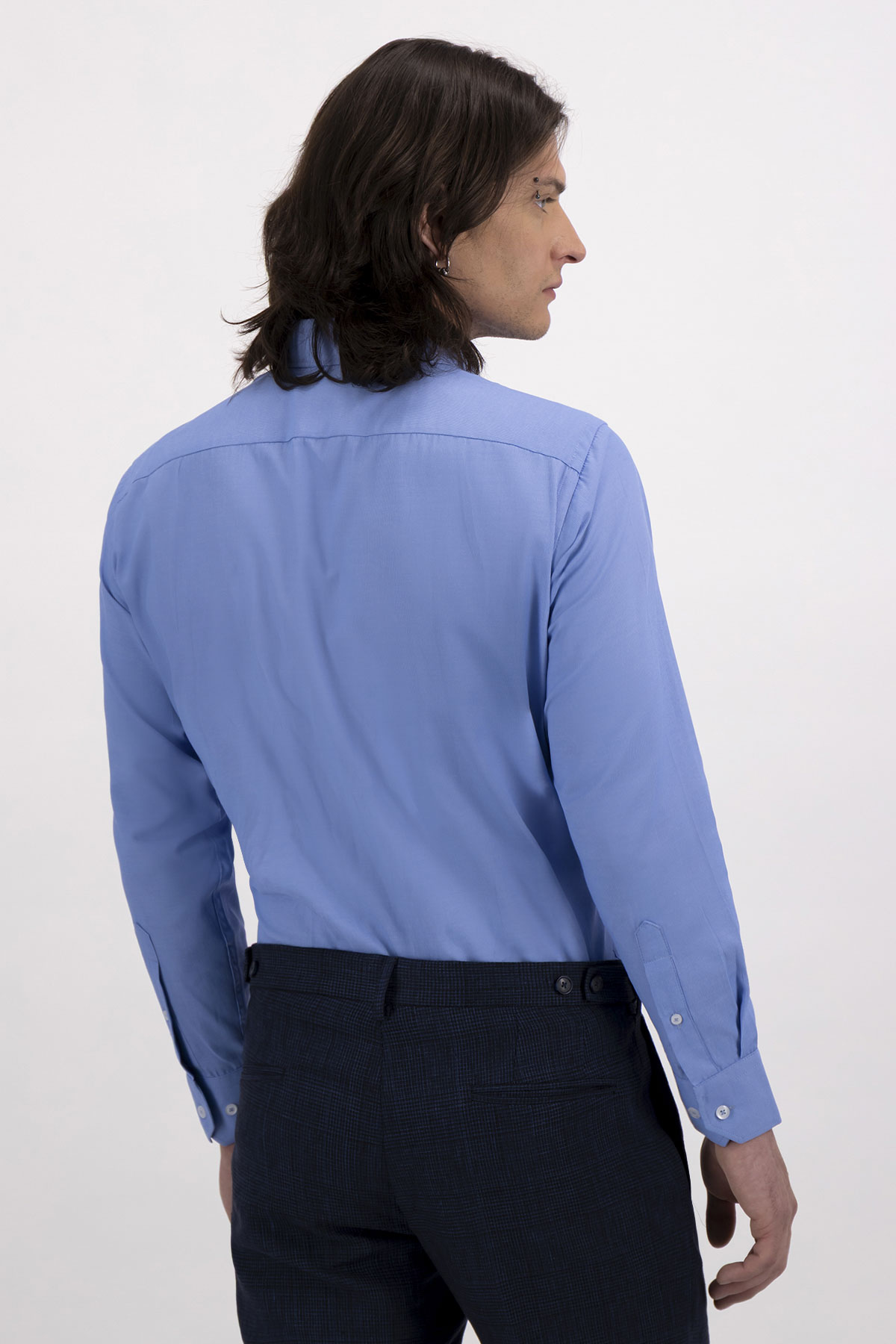 Camisa Formal Azul Contemporary Fit Cotton Blend