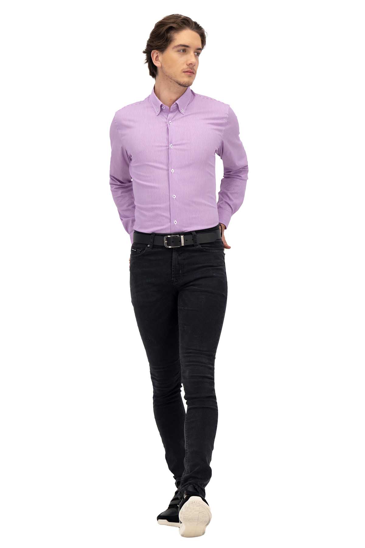 CAMISA CASUAL TECNO STRECH LILA SLIM FIT LMENTAL image number 4