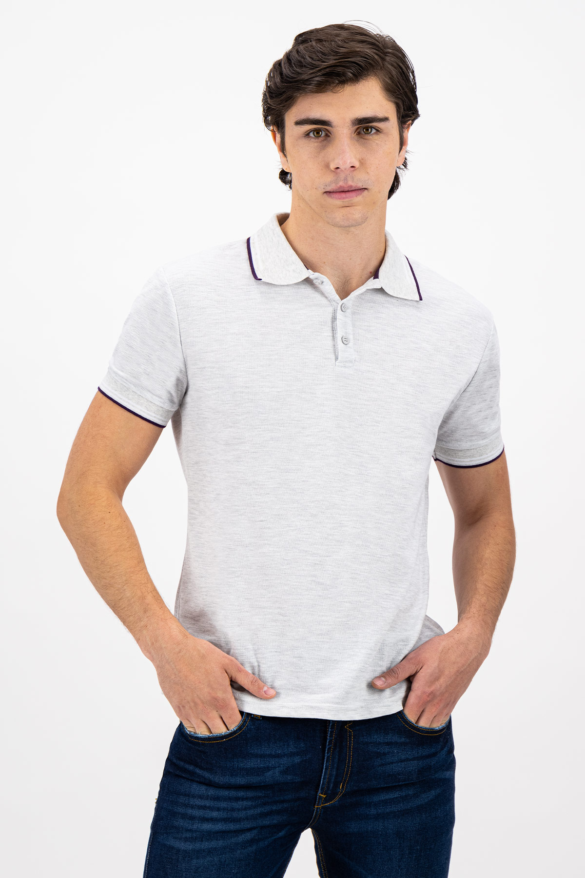 PLAYERA TIPO POLO COLOR GRIS SLIM FIT LMENTAL image number 1