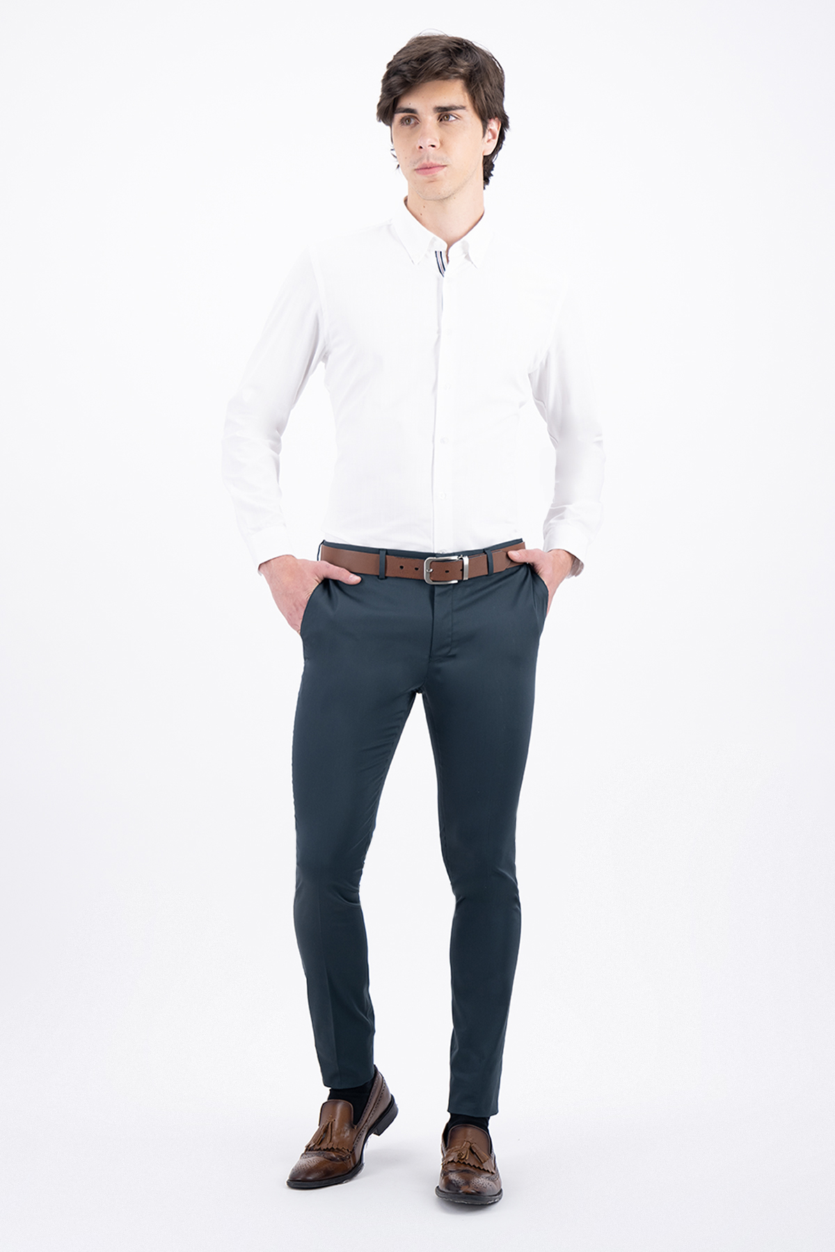 PANTALON VESTIR VERDE OBSCURO SKINNY FIT LMENTAL image number 0