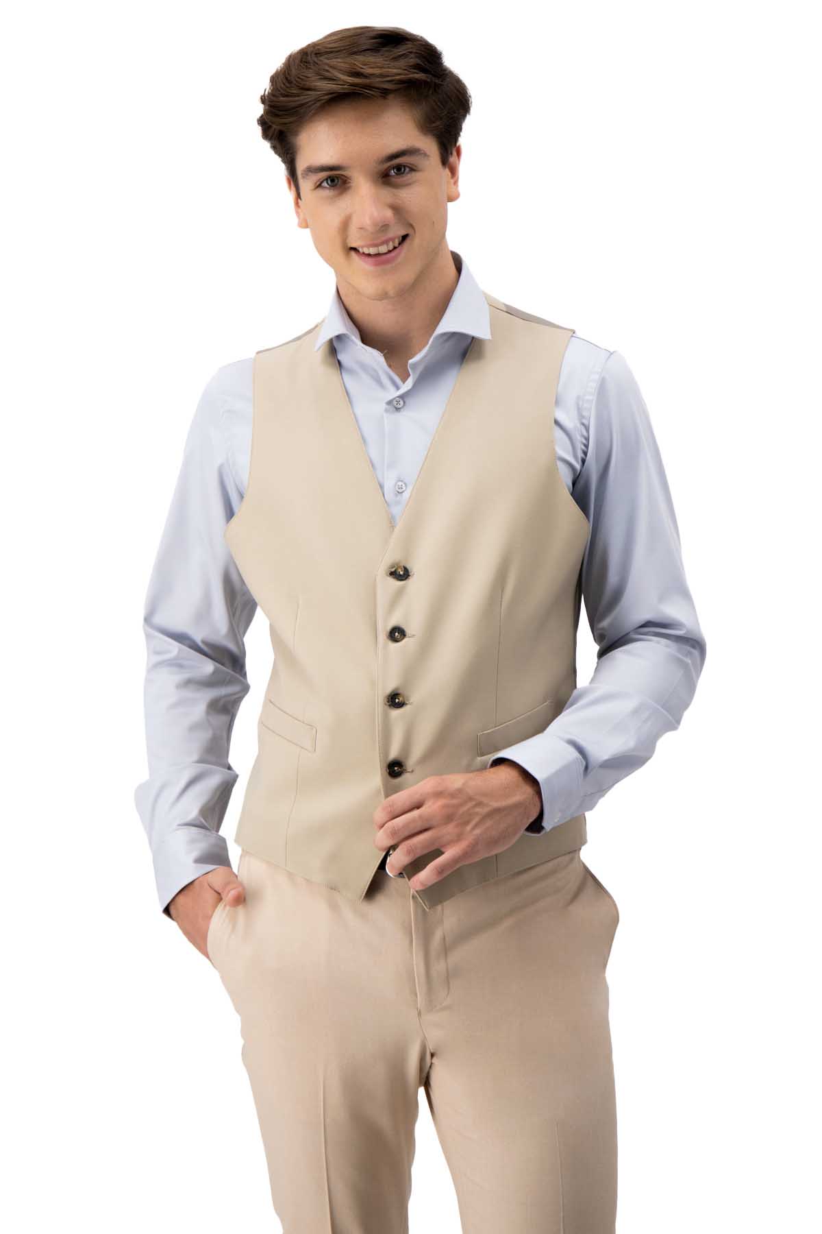 CHALECO VESTIR BEIGE SLIM FIT LMENTAL image number 0